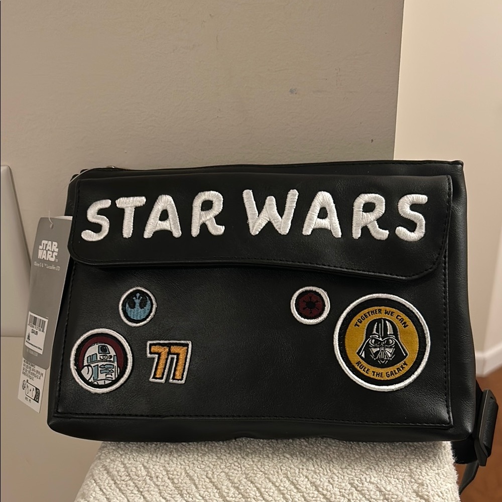 Disney Star Wars Black Belt Bag Iconic Patches Front Pocket Large Interior